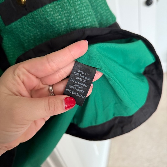 NWT Pomander Place coco tweed Green Black Buttoned Dress Tie Long sleeve - Picture 4 of 6